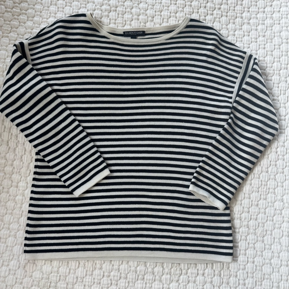 Eileen Fisher Black and Cream Striped Sweater